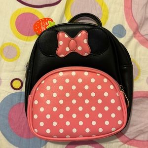 Minnie Mouse mini backpack for girls - black and pink polka dots bow ears